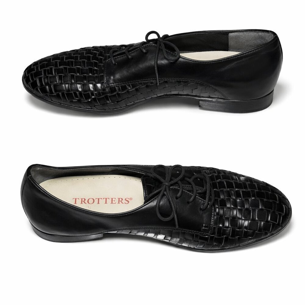TROTTERS Lila Black Woven Leather Oxford Shoes 7.5